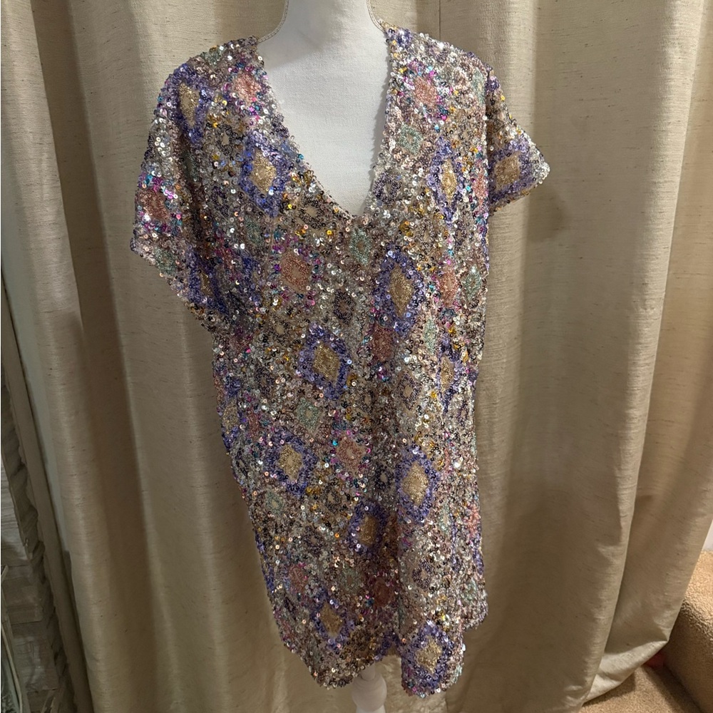 Sequin Multicolor V-Neck Dress